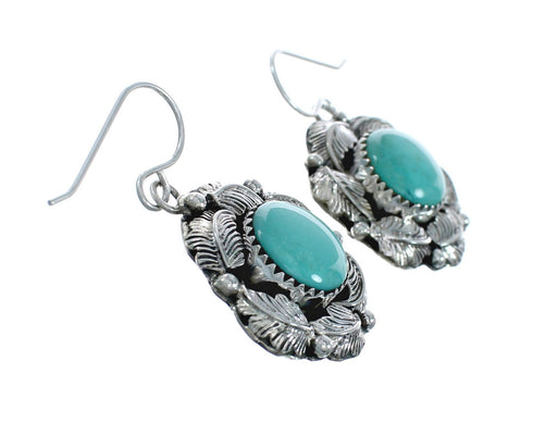 Navajo Turquoise Genuine Sterling Silver Scalloped Leaf Hook Dangle Earrings X10263